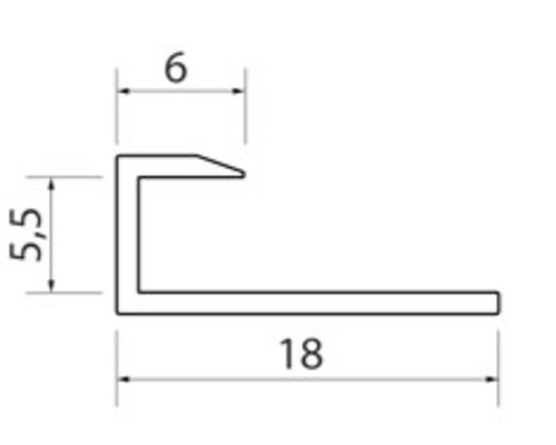 Technische Zeichnung eines Kantenschutzprofils mit Maßangaben