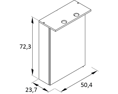 Technische Zeichnung eines Schranks mit Maßangaben