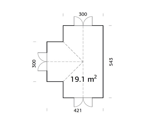 Grundriss eines Gartenhauses mit einer Fläche von 19.1 Quadratmetern