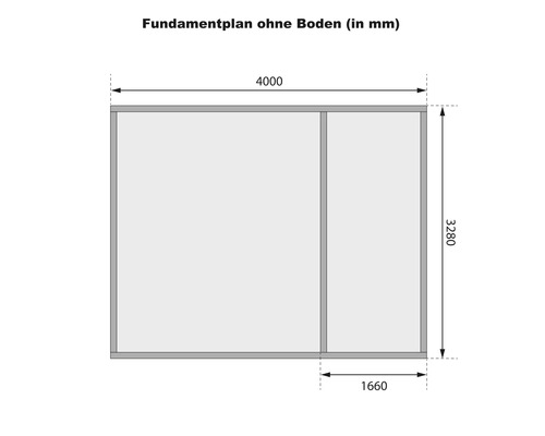 Grundriss ohne Boden mit Massangaben in Millimeter