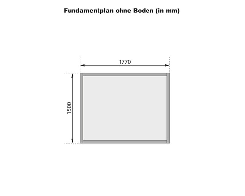 Fundamentplan ohne Boden mit Maßangaben in Millimeter