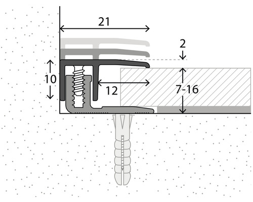 Technische Zeichnung eines Übergangsprofils mit Maßangaben