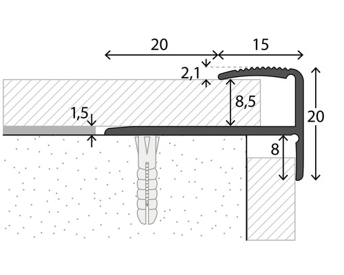 Illustration eines Treppenkantenprofils mit Maßangaben