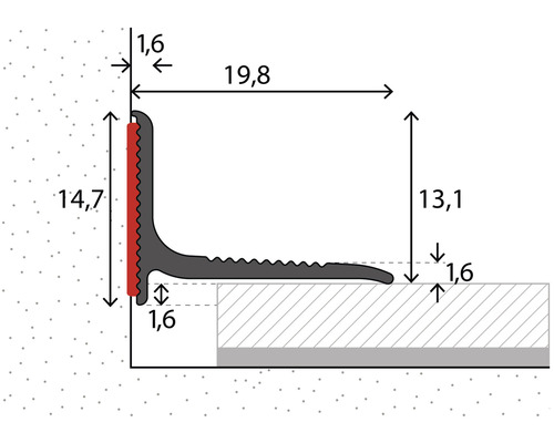 Technische Zeichnung eines Übergangsprofils mit Maßangaben
