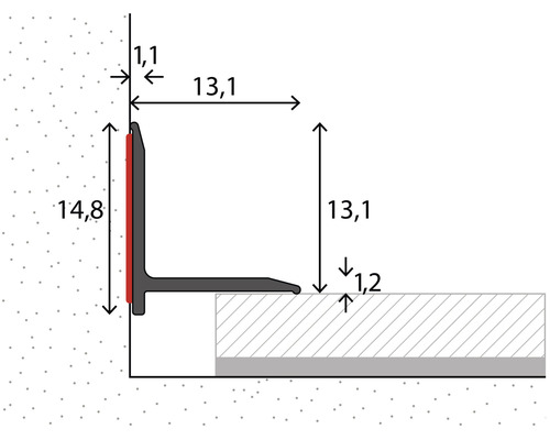 Illustration der Abmessungen eines Treppenkantenprofils