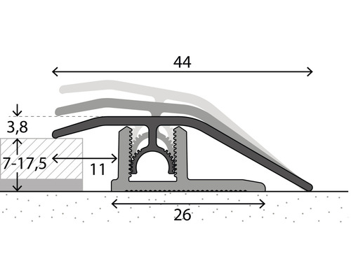 Technische Zeichnung eines Übergangsprofils mit Maßen