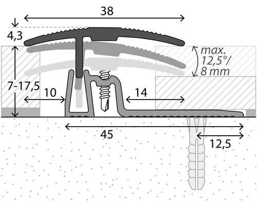 Technische Zeichnung eines Übergangsprofils mit Maßen