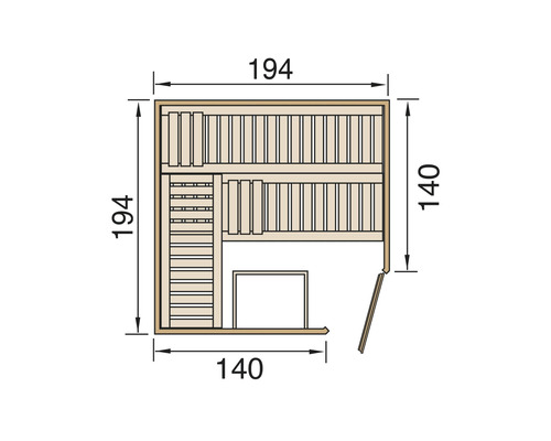 Draufsicht der Sauna mit Maßangaben