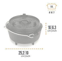 Gusseiserner Dutch Oven mit Deckel und Henkel, inklusive Größenangaben