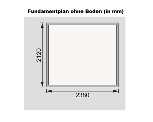 Fundamentplan ohne Boden mit Maßangaben in Millimeter