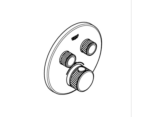 Grohe Logo. Thermostatbatterie zur Wandmontage mit drei Knöpfen.