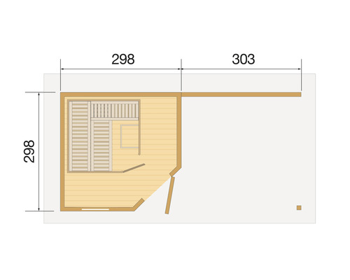 Grundriss einer Sauna mit Maßangaben