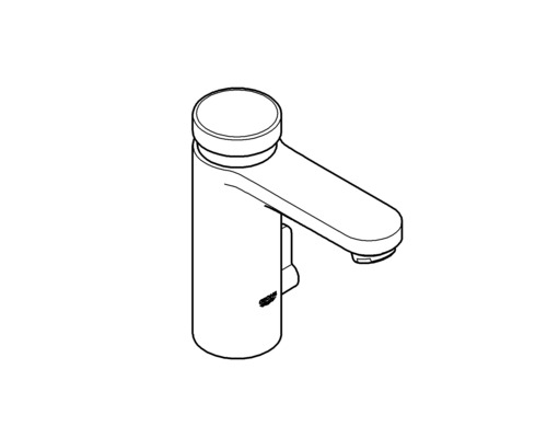 Zeichnung eines einzelnen Wasserhahns für ein Waschbecken.