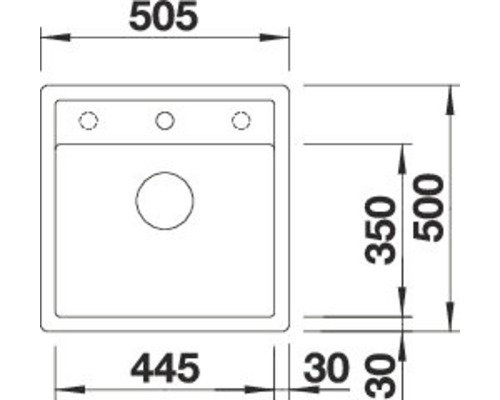 Maßzeichnung für eine Spüle mit den Maßen 505 x 500 Millimeter