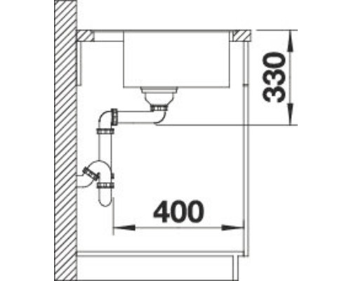 Technische Zeichnung einer Spüle mit den Maßen 330 und 400