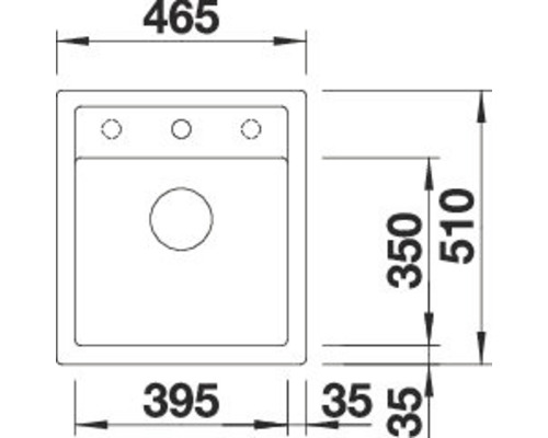 Maße einer Spüle mit einer Breite von 465 Millimeter und einer Länge von 510 Millimeter
