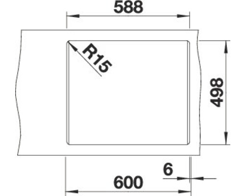 Technische Zeichnung eines Spülbeckens mit Maßangaben