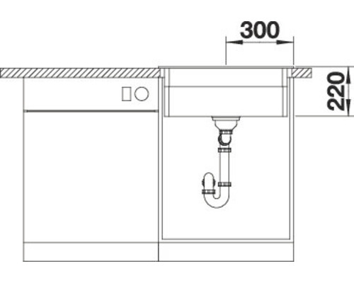 Schema einer Spüle mit Abmessungen