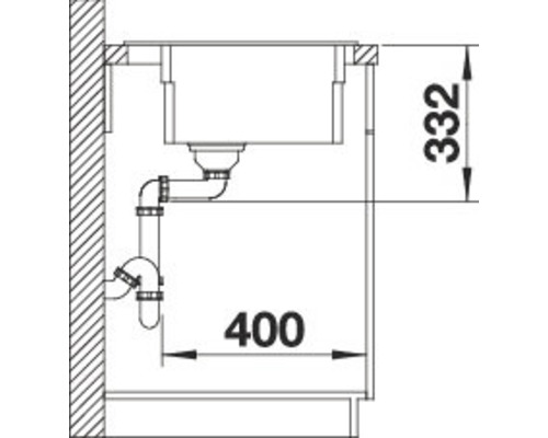 Schema einer Küchenspüle mit Abmessungen