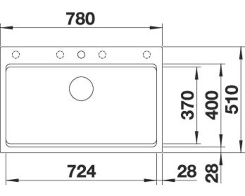 Technische Zeichnung einer Spüle mit Maßangaben