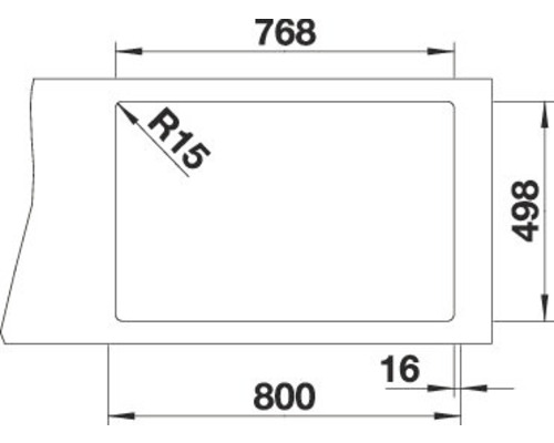 Technische Zeichnung eines Spülbeckens mit Maßen