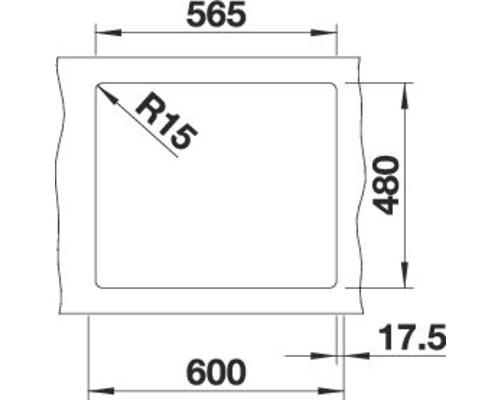 Technische Zeichnung eines Spülbeckens mit Maßangaben