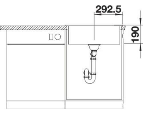 Skizze eines Spülenschranks mit Maßangaben zur Installation