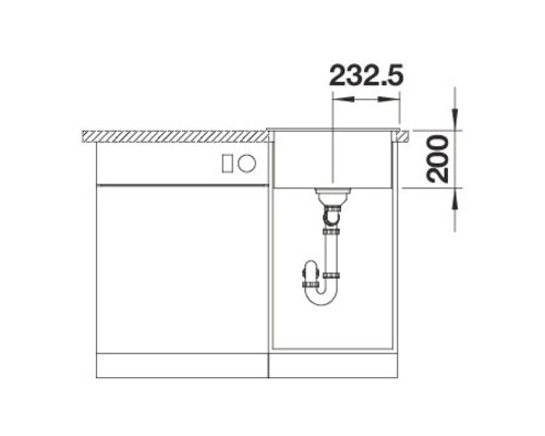 Technische Zeichnung einer Küchenspüle mit Maßangaben