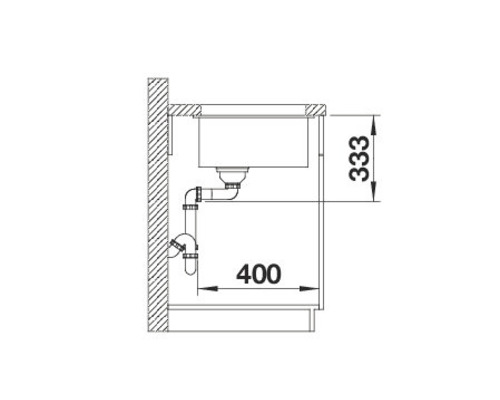 Technische Zeichnung eines Spülbeckens mit den Maßen 333 und 400