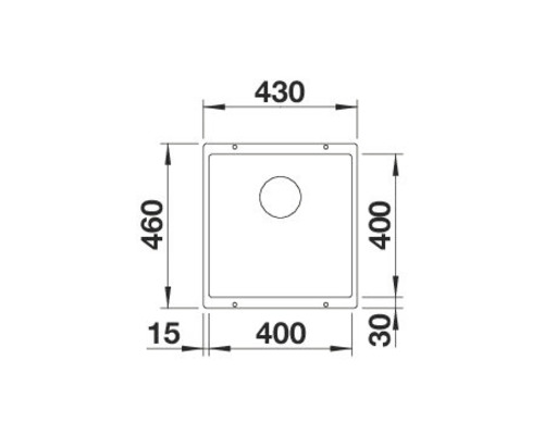 Technische Zeichnung einer Spüle mit Maßangaben