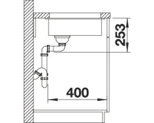 Technische Zeichnung einer Spüle mit Maßangaben