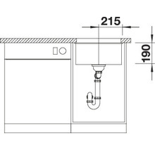 Technische Zeichnung einer Spüle mit Abmessungen 215 und 190