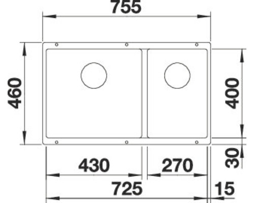 Abbildung einer Spüle mit Maßangaben