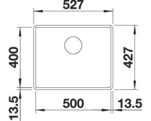 Skizze einer Spüle mit Maßangaben
