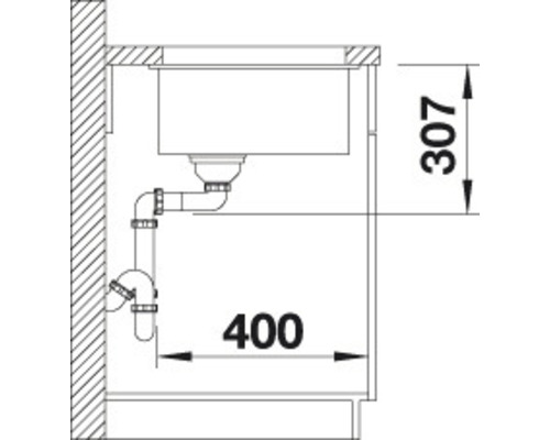 Technische Zeichnung eines Spültischs mit Maßen 400 und 307