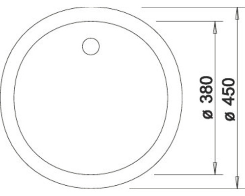 Technische Zeichnung eines runden Waschbeckens mit den Durchmessern 380 mm und 450 mm