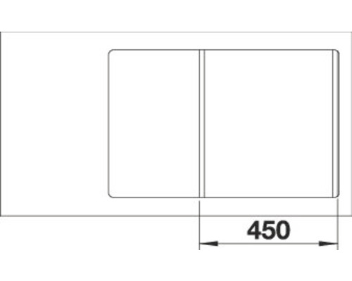 Zeichnung eines Waschbeckens mit einer Breite von 450 Millimetern