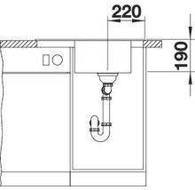 Skizze einer Spüle mit Maßen für den Einbau