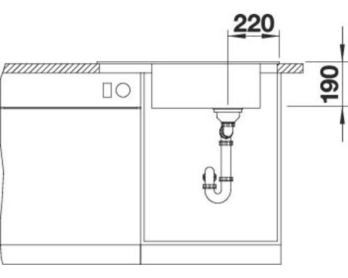 Skizze einer Spüle mit Maßangaben 220 und 190