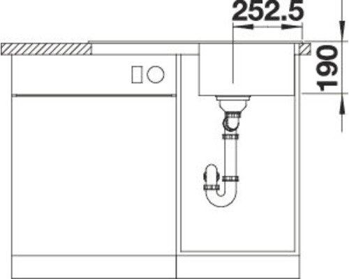 Technische Zeichnung eines Spülbeckens mit Maßangaben.