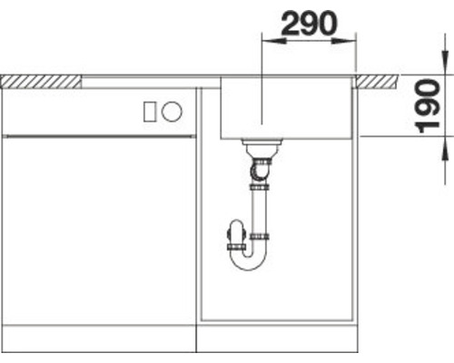 Skizze eines Spültischunterschranks mit den Maßen 290 mal 190 Millimeter