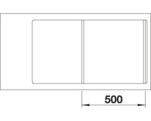 Zeichnung einer Spüle mit zwei Becken und Größenangabe 500
