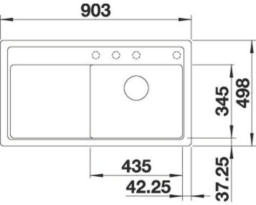 Zeichnung einer Spüle mit Größenangaben
