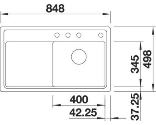 Zeichnung einer Spüle mit Maßangaben