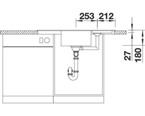 Skizze eines Küchenspülbeckens mit Maßangaben