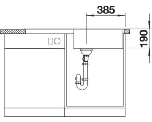 Technische Zeichnung einer Spüle mit Abmessungen 385 und 190.