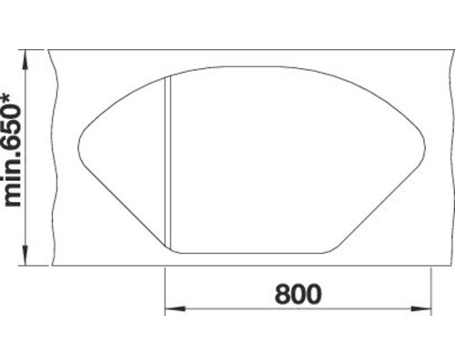 Technische Zeichnung mit den Maßen eines Waschbeckens