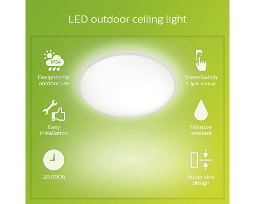 LED Deckenleuchte für den Außenbereich mit IP54 Schutzart, geeignet für den Außenbereich, mit drei Lichteinstellungen, einfacher Installation, feuchtigkeitsbeständig, mit circa 20000 Stunden Lebensdauer und superschlankem Design