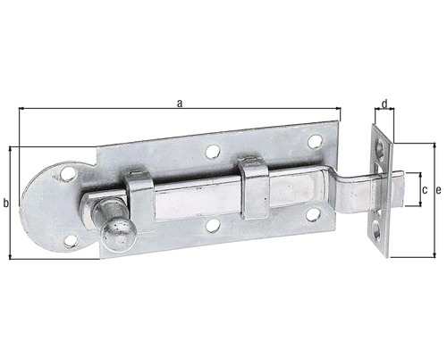 Metallischer Schubriegel mit Maßangaben