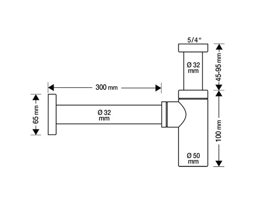 Abmessungen Siphon mit Durchmesserangaben in Millimeter